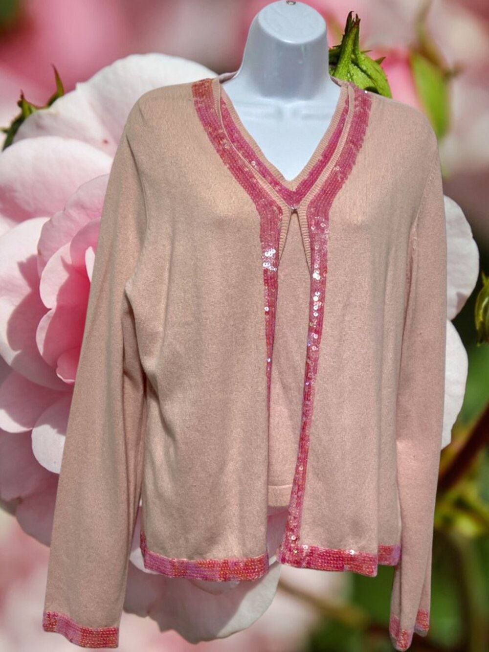 Willi Smith-NWT XL Pullover Cardigan With Vest 2pc Set V-Neckline Sequins Design